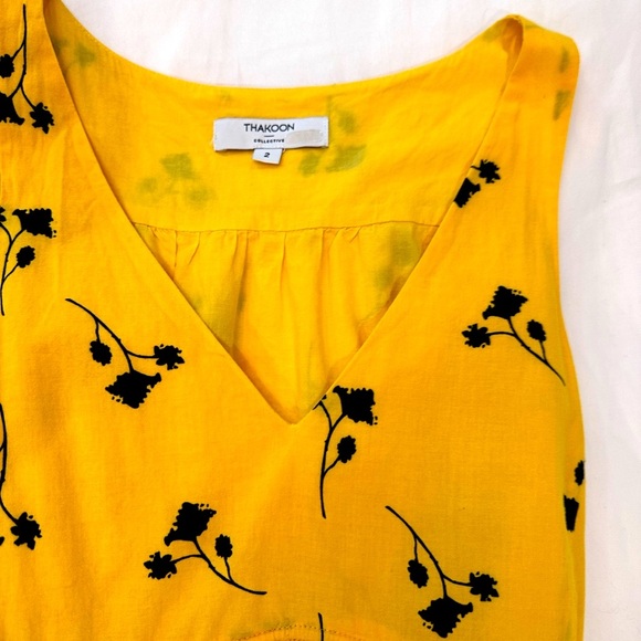 Thakoon Collective Yellow Floral Ruffle Sleeveless Shift Dress- Size 2 - Picture 4 of 8